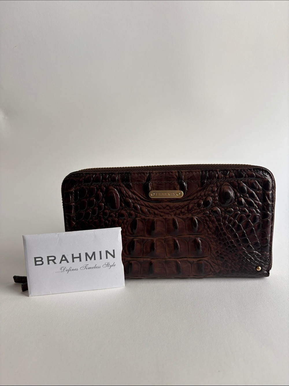 Brahmin Suri Zip Around Wallet Truffle Melbourne Croc Leather Brown